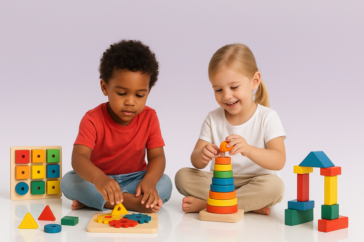 أطفال يلعبون ألعابًا تعليمية تنمّي التركيز والإبداع